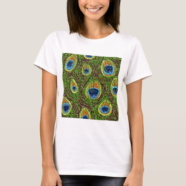 Colourful Peacock Feathers Print T-Shirt (Front)