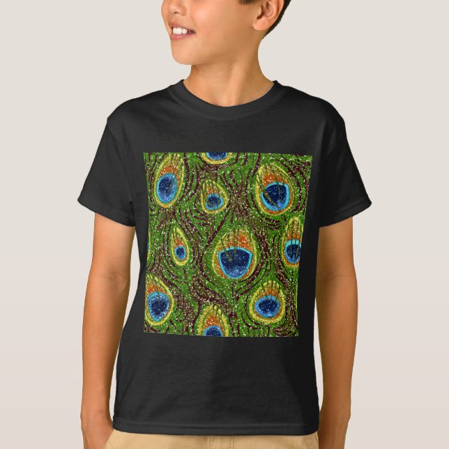 Colourful Peacock Feathers Print T-Shirt (Front)