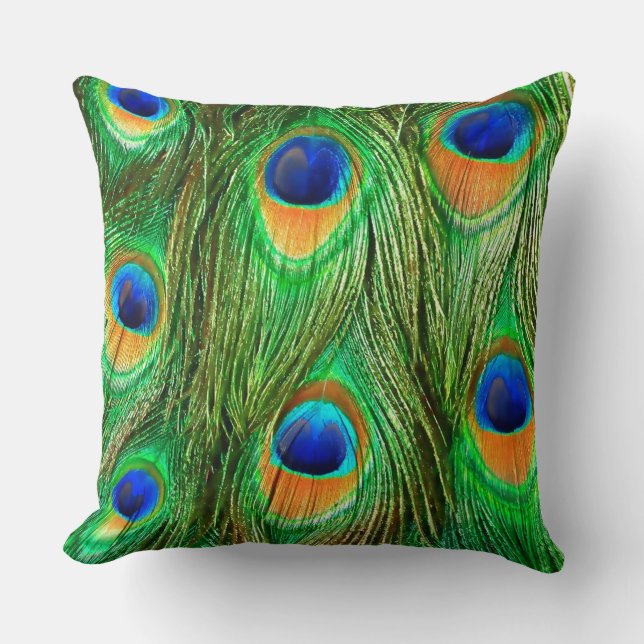 Colourful Peacock Feathers Print Throw Pillow (Front)