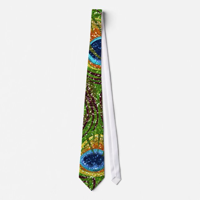 Colourful Peacock Feathers Print Tie (Front)