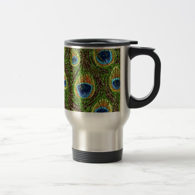 Colourful Peacock Feathers Print Travel Mug (Right)
