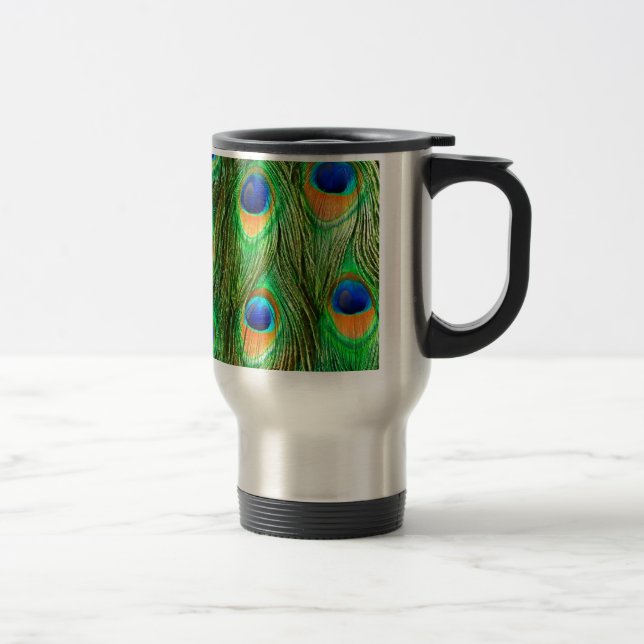 Colourful Peacock Feathers Print Travel Mug (Right)