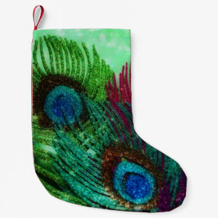 Colourful Peacock Feathers Small Christmas Stocking