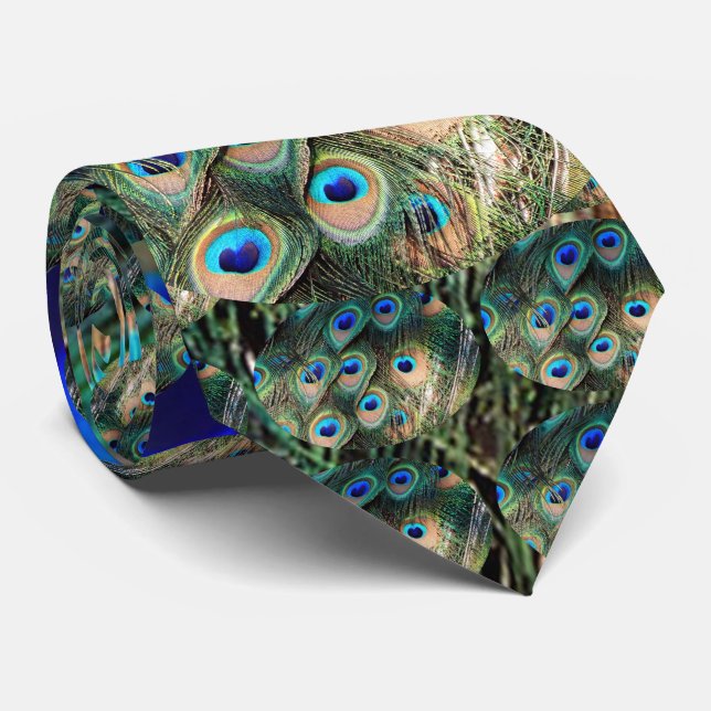 Colourful Peacock Feathers Tie (Rolled)