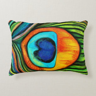 Colourful Peacock Firebird Feather Painting Accent Pillow