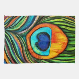 Colourful Peacock Firebird Feather Painting Kitchen Towel