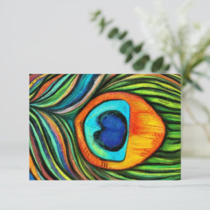 Colourful Peacock Firebird Feather Painting   RSVP Card