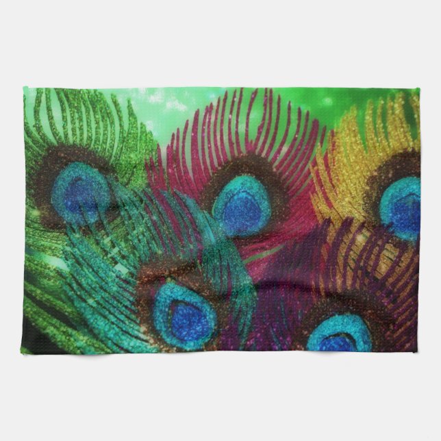 Colourful Peacock Kitchen Towel (Horizontal)
