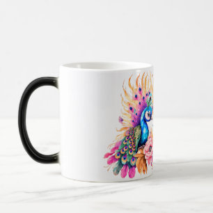 Colourful Peacock on flowers and leaves Magic Mug