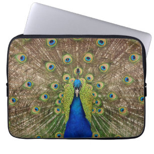 Colourful peacock print laptop sleeve