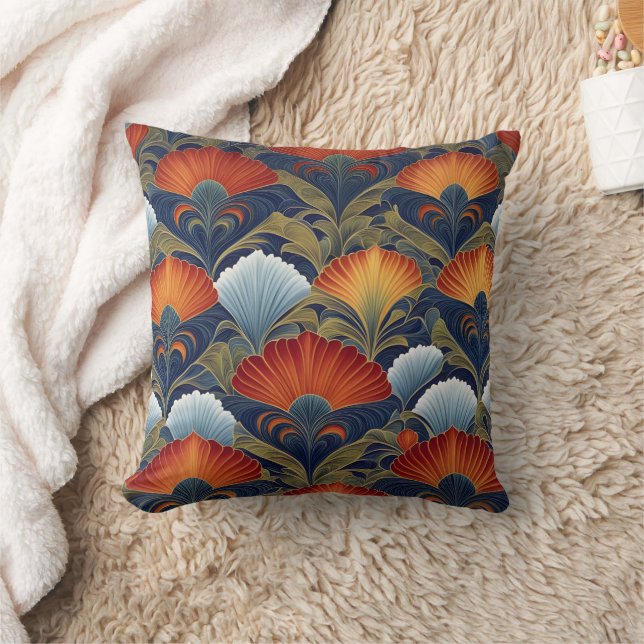Colourful Peacock Tail Pattern With Blue Backgroun Throw Pillow (Blanket)