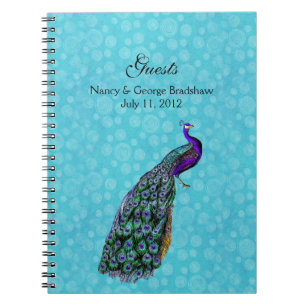 Colourful Peacock Wedding Guest Sign In Notebook