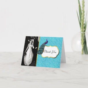 Colourful Peacock Wedding Photo Thank You Card