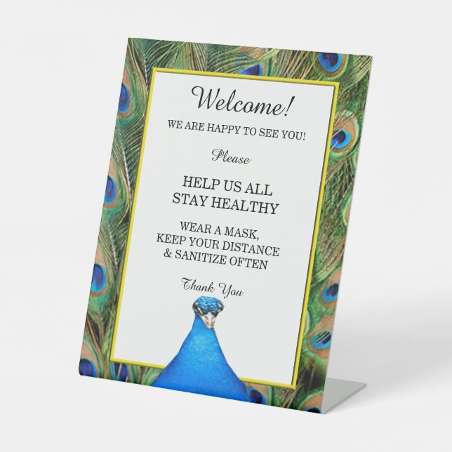 Colourful Peacock Wedding Safety  Pedestal Sign (Front)