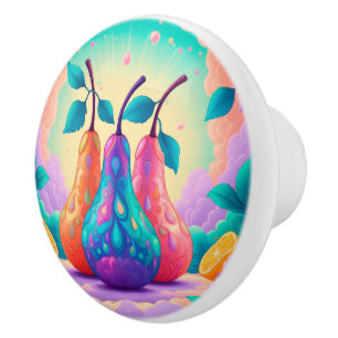 Colourful pear ceramic knob