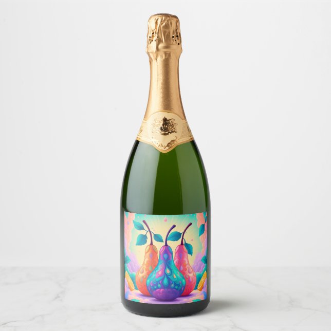 Colourful pear sparkling wine label (Front)