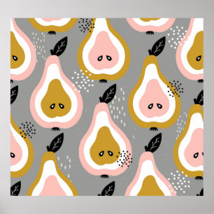 Colourful pears, vintage pattern. poster