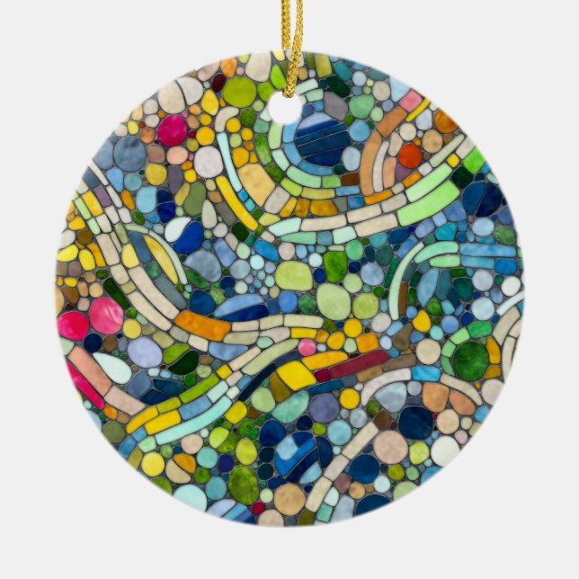 Colourful Pebbles Mosaic Art Ceramic Ornament (Front)