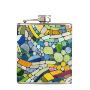 Colourful Pebbles Mosaic Art Hip Flask