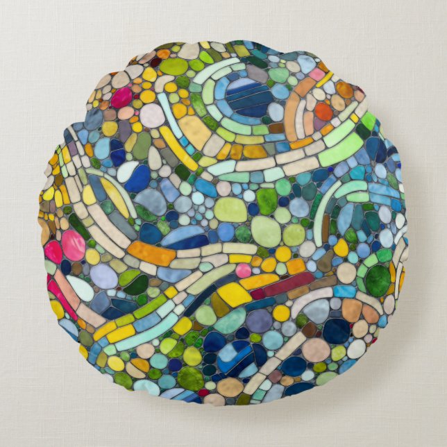 Colourful Pebbles Mosaic Art Round Pillow (Front)