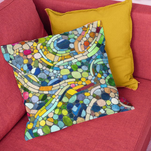 Colourful Pebbles Mosaic Art Throw Pillow (Creator Uploaded)