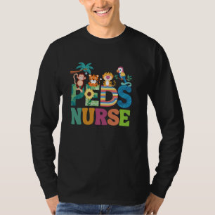 Colourful Peds Nurse Cute Animals PEDS Oncology Nu T-Shirt