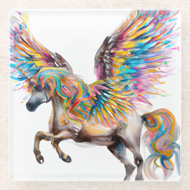 Colourful Pegasus Glass Coaster (Front)