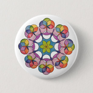 Colourful Pencil Drawn Geometric Mandala Spiritual 2 Inch Round Button