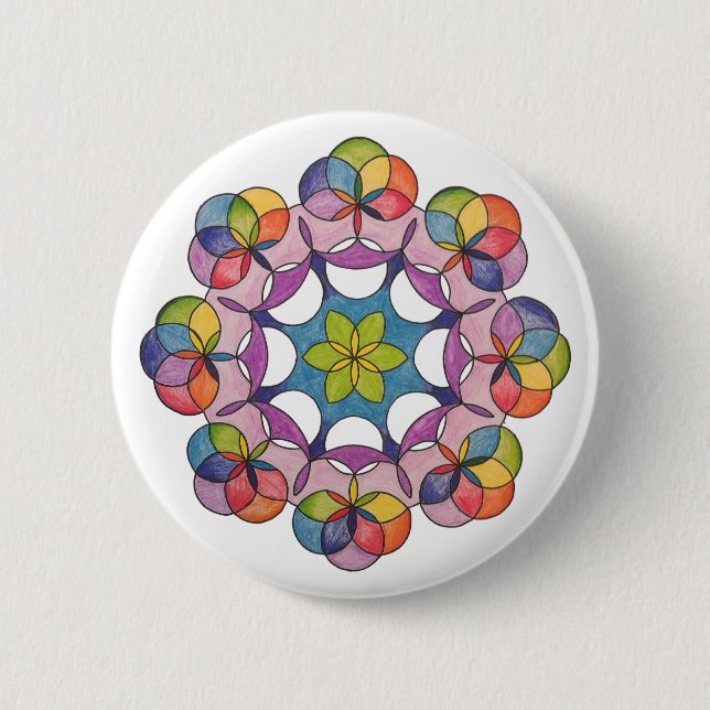 Colourful Pencil Drawn Geometric Mandala Spiritual 2 Inch Round Button (Front)