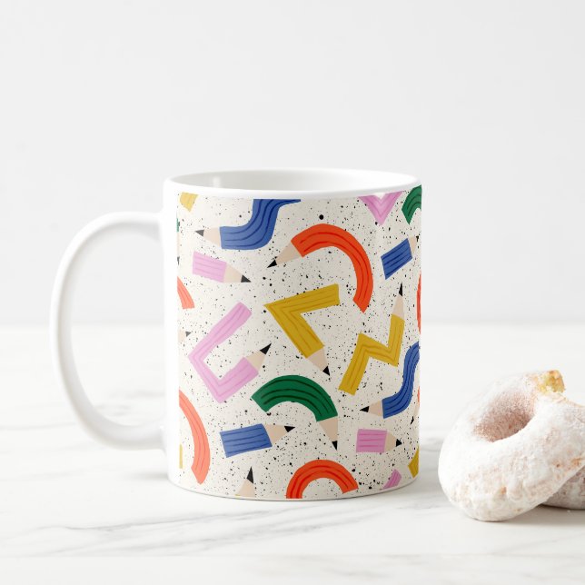Colourful Pencil School Supplies Pattern Coffee Mug (With Donut)