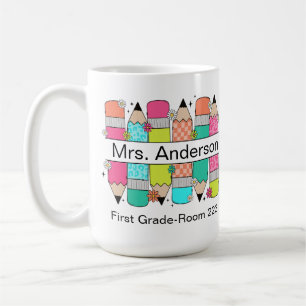 Colourful Pencil Teacher Name  Coffee Mug