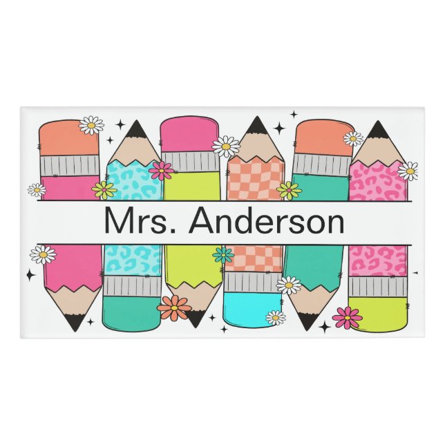 Colourful Pencil Teacher Name Magnetic Name Tag (Front)