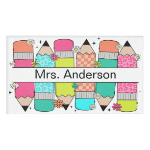 Colourful Pencil Teacher Name Magnetic Tag