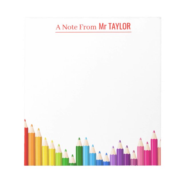 Colourful Pencils Personalized Teacher Notepad (Front)