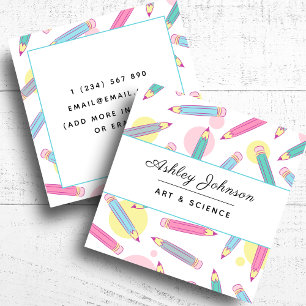Colourful Pencils School Things Teacher Tutoring Square Business Card