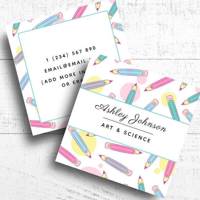 Colourful Pencils School Things Teacher Tutoring   Square Business Card (Creator Uploaded)