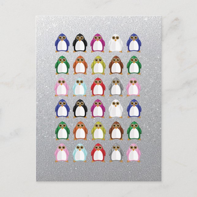 Colourful Penguin Pattern – Fun Rainbow Animal Postcard (Front)