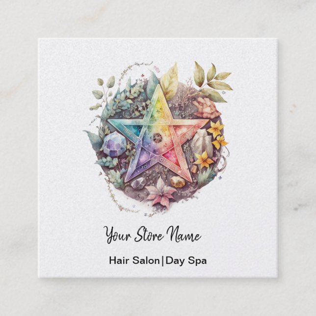 Colourful Pentagram Square Business Card (Front)