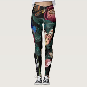 Colourful peonies: big flower pattern. leggings