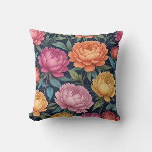 Colourful peony floral design throw pillow