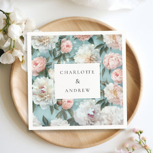 Colourful, Peony Flowers , Wedding Napkin