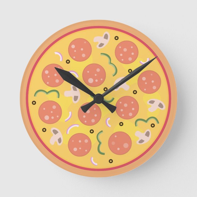 Colourful Pepperoni Pizza Lovers Round Clock (Front)