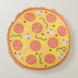 Colourful Pepperoni Pizza Lovers Round Pillow<br><div class="desc">A fun graphic design for pizza lovers! It comes with a pizza filled with lots of colourful toppings like pepperoni,  green pepper and onion slices,  black olives,  mushrooms and plenty of cheese!</div>