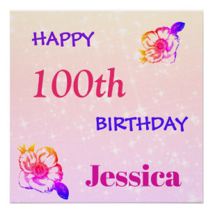 Colourful personalised Happy 100th Birthday Poster