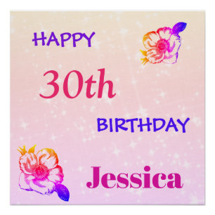 Colourful personalised Happy 30th Birthday Poster