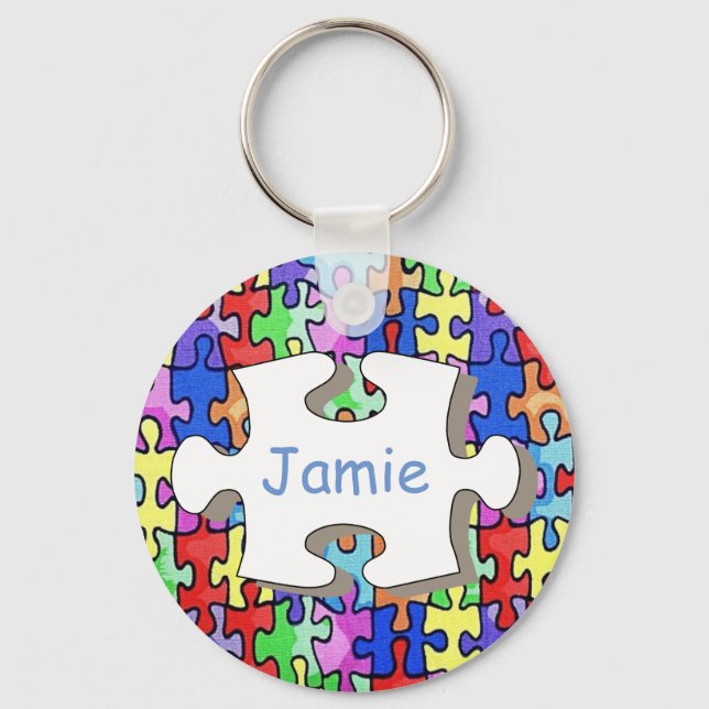 Colourful Personalised Jigsaw Piece Pattern Keychain (Front)