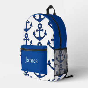 Colourful personalized backpack, blue anchors printed backpack