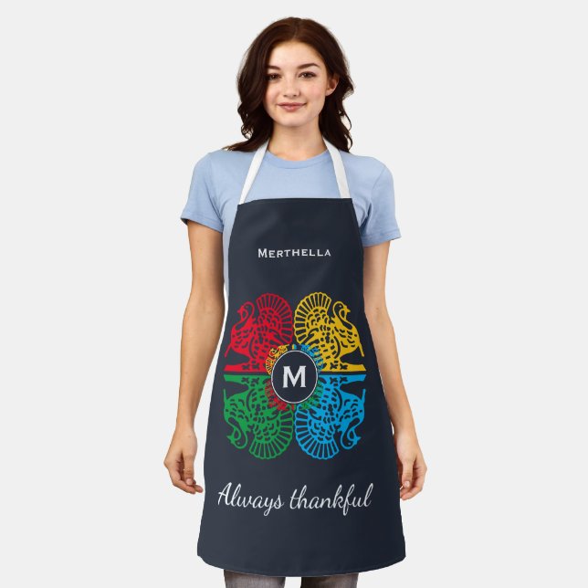 Colourful Personalized Blue Turkey Apron (Worn)