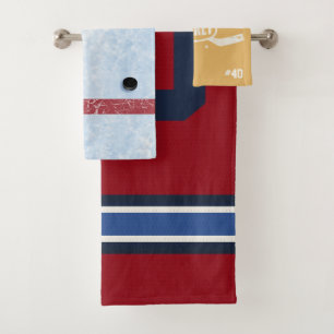 Colourful Personalized Ice Hockey Patchwork Bath Towel Set