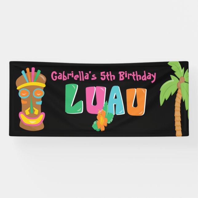 Colourful Personalized Luau Party Tiki Banner (Horizontal)